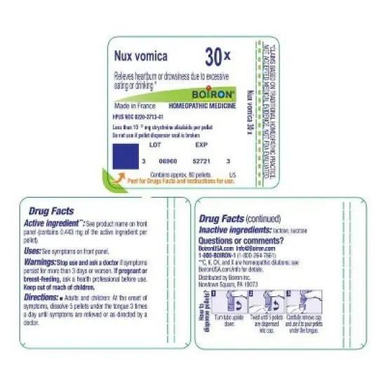 Nux Vomica 30X by Boiron Homeopathic Single Medicine For Digestive  -  80 Pellet image {1}