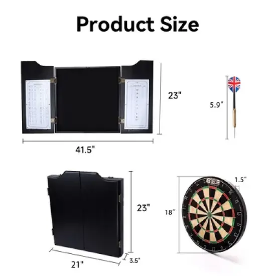 GSE Dartboard Cabinet Set with Sisal/Bristle Dart Board, Dart Scoreboard, and 6 Steel Tip Darts image {1}