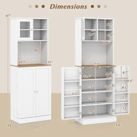 Tangkula Kitchen Pantry Cabinet w/Microwave Shelf 8 Door Shelves & 5 Adjustable Shelves image {8}