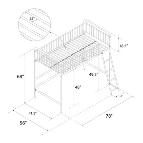 Twin Kaila Metal Loft Bed Rose Gold - Room & Joy image {10}