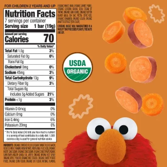 Earth's Best Organic Sweet Potato Carrot Toddler Snack Bars Sesame Street Sunny Days - 7ct image {5}