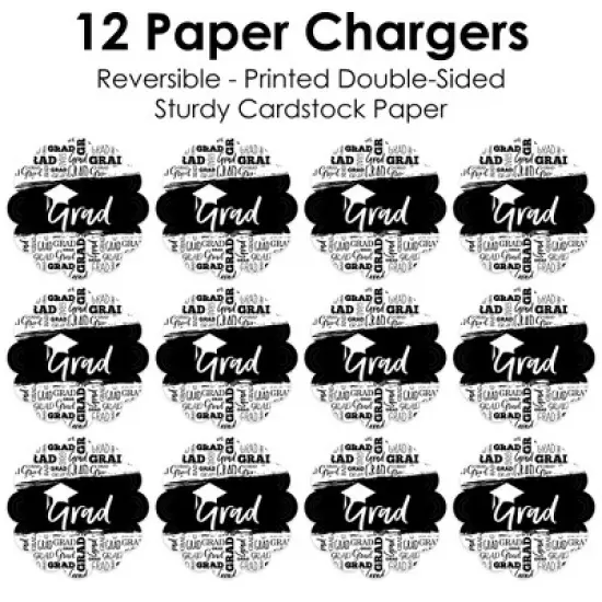 Big Dot of Happiness Black and White Grad Best is Yet to Come Graduation Party Round Table Decorations Paper Chargers Place Setting For 12 image {4}