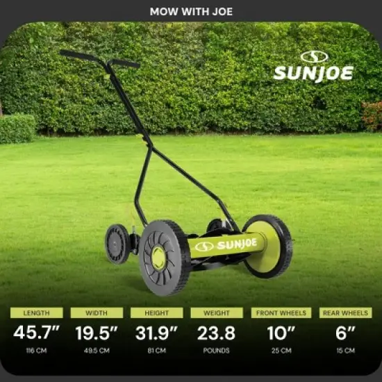 Sun Joe Cordless, Manual Push Reel Lawn Mower, Green &ndash; Grass Trimmer, 14 Inch Quad Wheels, Steel Design, and 9 Adjustable Positions, MJ503M image {2}