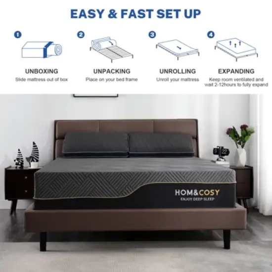 Vipbear 10/12 Inch Extra Firm Memory Foam Mattress,Cooling Gel Green Tea Bed Mattresses,Flip Firm Mattress for Back Pain,CertiPUR-US,Made in USA image {9}