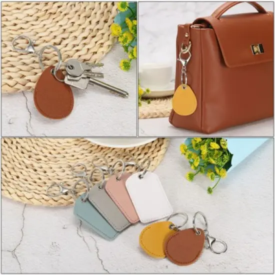 Unique Bargains PU Leather Keychain Holder ID Key Cards Key Fobs with Rings 2 Pcs image {4}