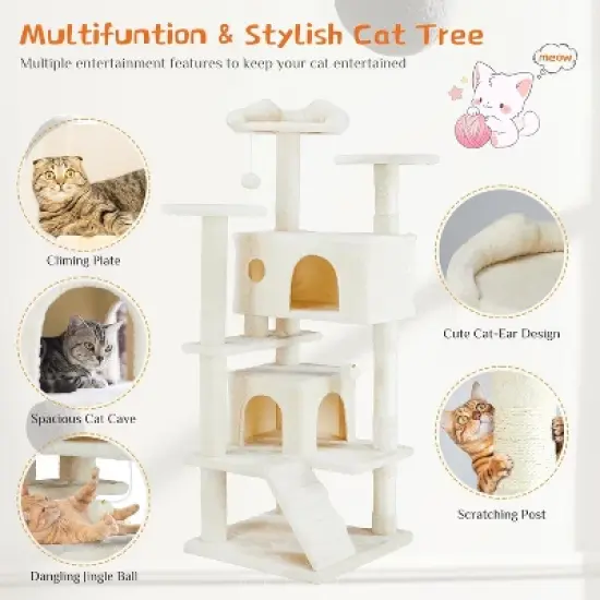 54-Inch Cat Tree Tower &ndash; Multi-Level with Sisal Scratching Post,  Indoor Condo image {3}