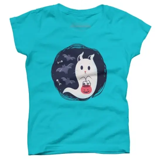 Girl's Design By Humans halloween ghost cat By ArtStyleAlice T-Shirt image {5}