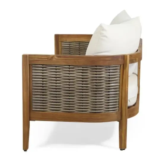 Christopher Knight Home 2pc Burchett Acacia Wood and Rattan Outdoor Loveseat and Coffee Table Set with Cushions image {10}