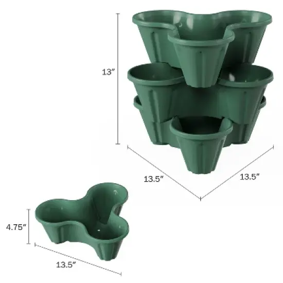 Set of 3 Stacking Planter Tower - 3-Tier Space Saving Flower Pots - Indoor/Outdoor Vertical Herb And Vegetable Planter by Pure Garden (Hunter Green) image {1}