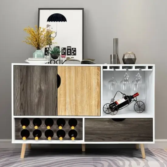 Costway Mid-Century Buffet Sideboard Wooden Storage Cabinet w/ Wine Rack & Glass Holder image {1}