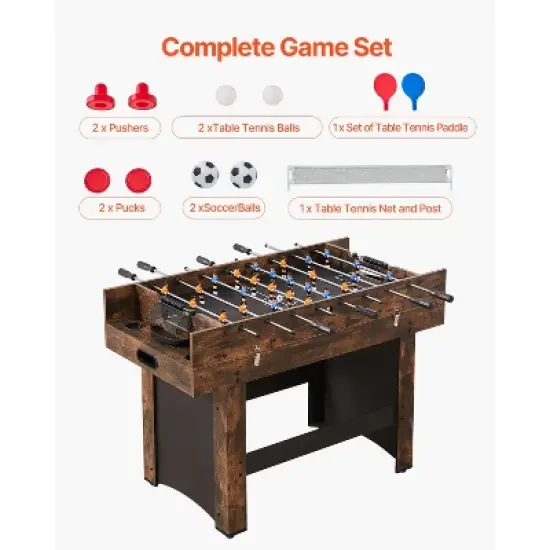 VEVOR 3-in-1 Combo Game Table Set, 54" Air Hockey Table, Multi Combination Table with Air Hockey, Ping Pong, Foosball, Pushers & Pucks, Brown image {5}