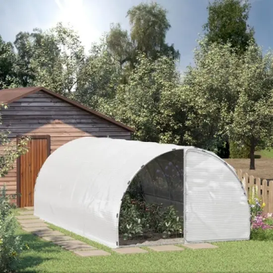 Outsunny 20' x 10' x 7' Large Walk-in Greenhouse, Steel Frame, PE Cover, 2 Doors, Outdoor Tunnel Hoop Hot House Kit, White image {1}