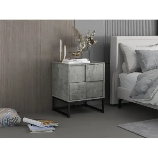 Adams 2 Drawers Cement Nightstand With Storage - The Pop Maison image {11}