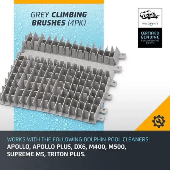 Dolphin Grey Climbing Brushes 4 Pack for Triton Plus, DX5, DX6, Supreme, & Wave Cleaners Replacement image {3}