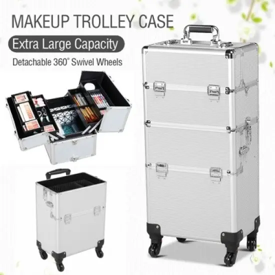 Yaheetech Rolling Aluminum 3 in 1 Makeup Case Trolley Makeup Beauty Box Case image {11}