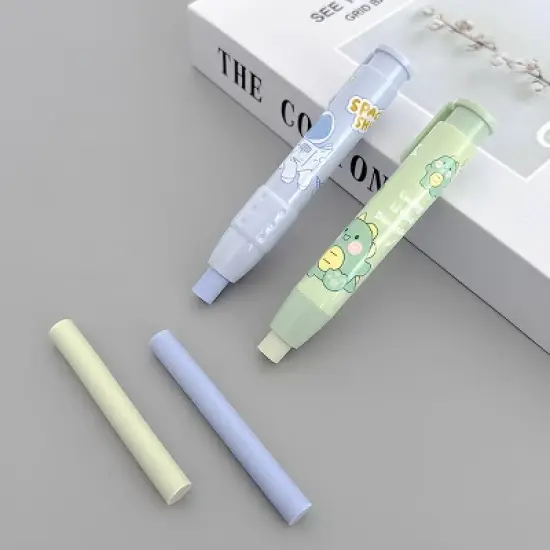 Wrapables Clickable Push Button Erasers, Retractable Erasers with Refills (Set of 2) image {4}