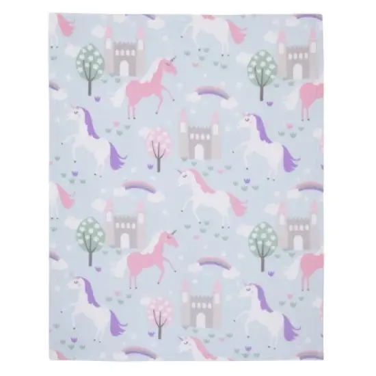 Everything Kids Unicorn Aqua, Pink and White Castles and Rainbows Super Soft Toddler Blanket image {1}