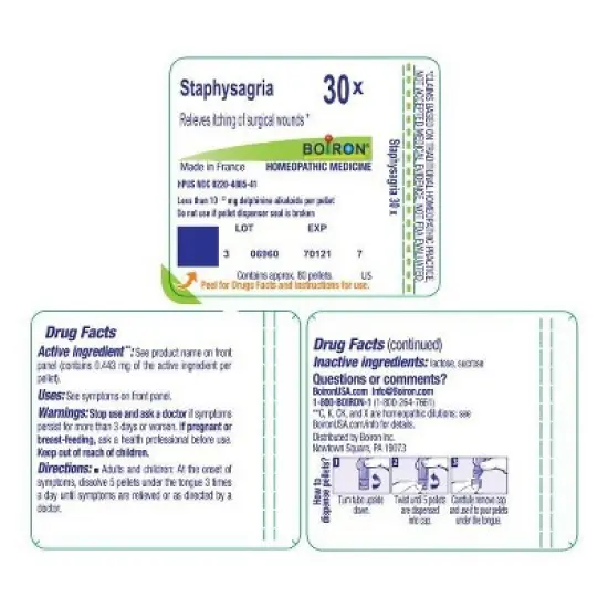 Staphysagria 30X by Boiron Homeopathic Single Medicine For First Aid  -  80 Pellet image {1}