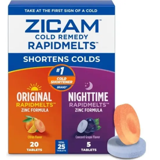 Zicam Original/Nighttime Rapid Melts Tablets - Zincum Aceticum 2x - Grape Citrus - 25ct image {8}