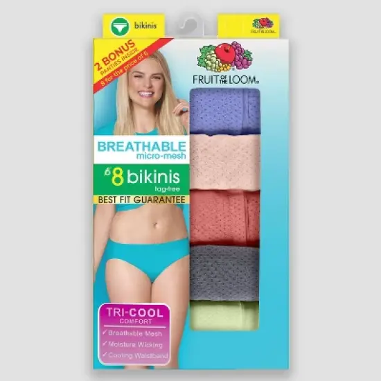Fruit of the Loom Women's 6+2 Bonus Pack Breathable Micro-Mesh Bikini Underwear - Colors May Vary image {1}