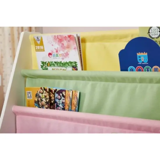 FONTOI Kids Bookshelf for Kids Rooms, Canvas Sling Magazine Bookcase, Baby Toy Organizer Toddler Nursery Book Shelves, White, 11.8"*22.56"*24.8" image {4}