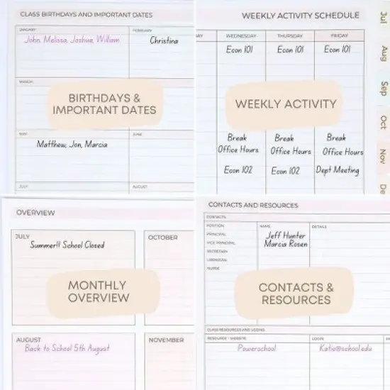 Blu Monaco Teacher Planner 2025-2026 Academic Year -  8.5&rdquo; x 11&rdquo; Weekly & Monthly Planner Book, Spiral Bound, 215 Stickers, Bookmark, July 25-26 image {3}