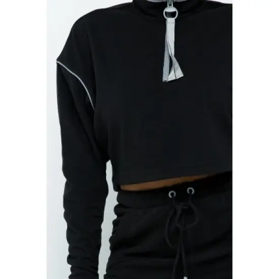 Slickblue Women's Activewear Set, Sporty Crop Top with Zipper & High-Waist Shorts, Casual Style, Black, Size S-L image {4}