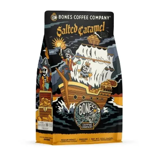 Bones Coffee Company Salted Caramel Ground Coffee Beans 12 oz Medium Roast (Ground) image {4}