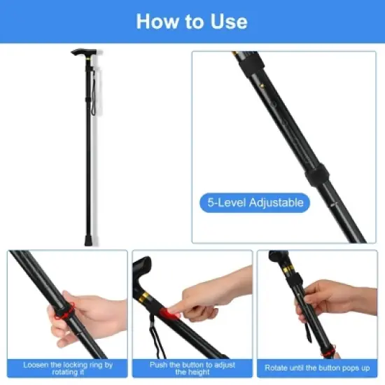 Attop Folding Cane, 5-Level Lightweight Collapsible Adjustable Height Walking Stick image {2}