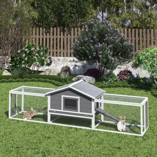 Kumasinova 2-Story Large Outdoor Rabbit Hutch with Run,121.65" Wooden Bunny Cage with Ramp,Asphalt Roof & Locking Doors,Rabbit Cage for Small Animals image {5}