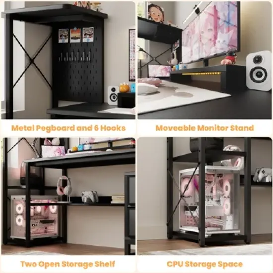 Ahealpus Computer Desk with Power Outlets and Fabric Drawers image {3}