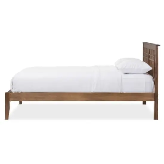 Loafey Mid-Century Modern Solid Wood Window-Pane Style Platform Bed - Baxton Studio image {1}