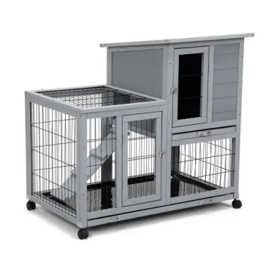 DOMETOUR Detachable Rabbit Hutch with Removable Tray and Rolling Casters image {4}