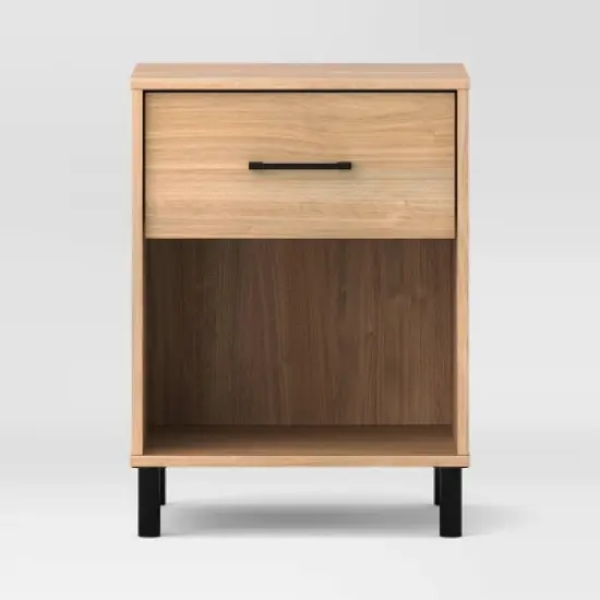Mixed Materials Wood and Metal Nightstand Updated Base Natural Wood - Room Essentials&trade; image {2}