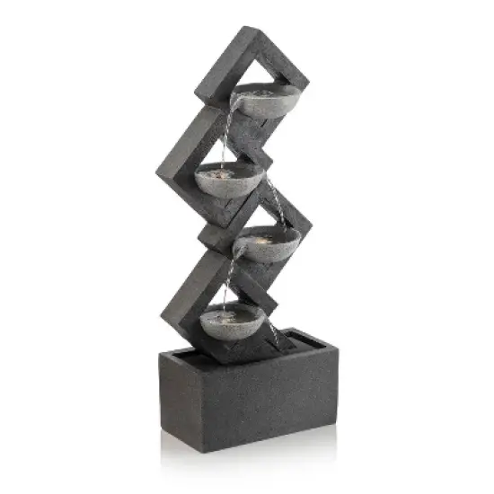 39" Resin Indoor/Outdoor Soothing 4-Tier Zen Fountain with LED Lights Gray - Alpine Corporation image {2}