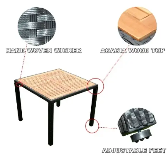 Janey 5-piece All-Weather PE Wicker Patio Dining Set, Outdoor Furniture with Acacia Wood Table Top - Maison Boucle image {4}