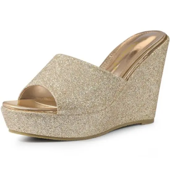 Allegra K Women's Glitter Platform Slip-on Wedge Heels Sandals image {6}