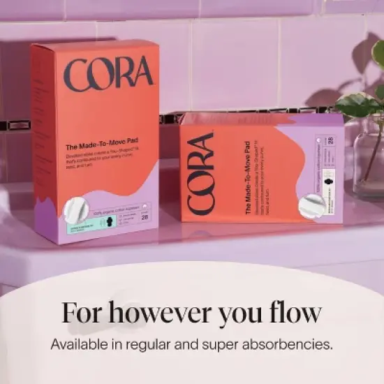 Cora Made-to-Move Super Pads with Wings Organic Cotton Topsheet Ultra Thin - Super Absorbency - 28ct image {7}