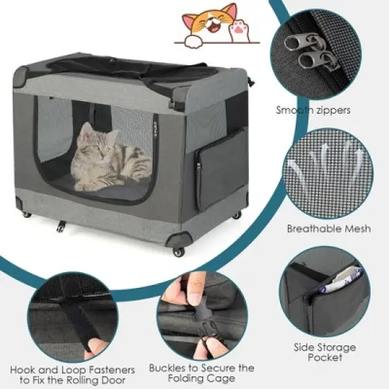 Costway Extra Large Portable Folding Dog Soft Crate w/ 4 Lockable Wheels Cat Carrier image {7}