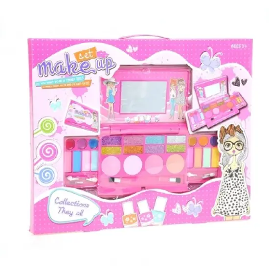 Link Pretty Princess Girls Deluxe Colorful Makeup Palette With Mirror & Brushes - Pink image {4}