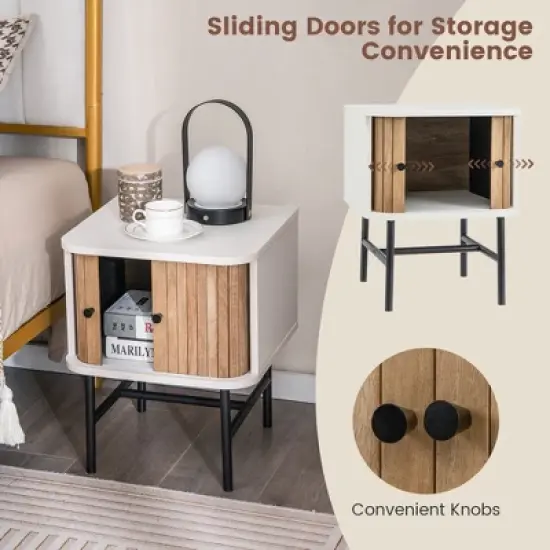 Tangkula Set of 2 Nightstand Compact Modern End Side Table w/ Sliding Doors image {7}