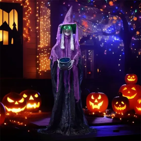 Joyfy 72&rsquo;&rsquo; Halloween Outdoor Decoration, Scary Standing Witch with Cauldron Animated Decor for Yard Lawn Garden Outdoor Indoor and Haunted House image {4}