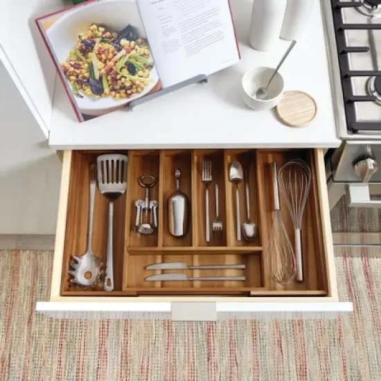 iDesign Expandable Acacia Wood Cutlery Drawer Organizer -Natural image {1}