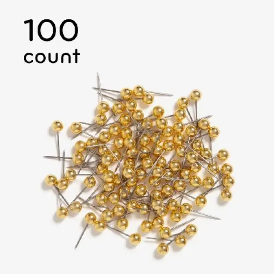 U Brands 100ct Gold Map Push Pins: Thumb Tacks for Wall, Plastic, Clips & Fasteners, Art & Stationery, 0.87" Height image {3}