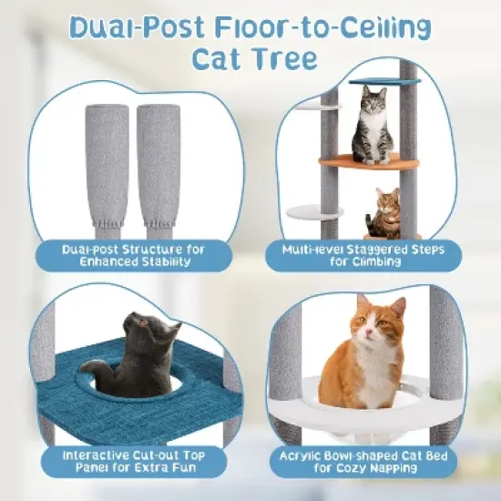 Yaheetech 8-8.6FT Adjustable Floor-to-Ceiling Cat Tree, Blue/Orange image {3}