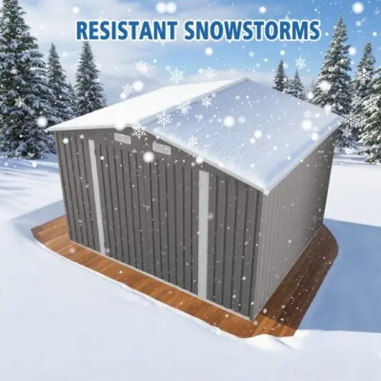 10 x 8 FT Outdoor Storage Shed,Lockable Door and Air Vent, Clear Window Garden Tool Shed for Bicycles,Backyards, Patios, Lawns,Gray image {5}