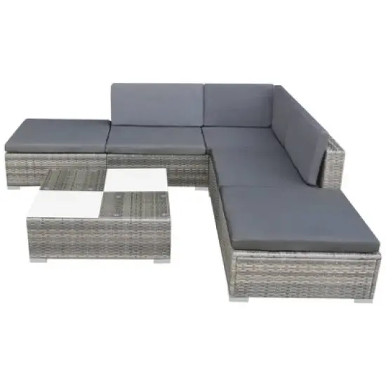 vidaXL Garden Furniture Set Grey PE Rattan Medium Modular image {2}
