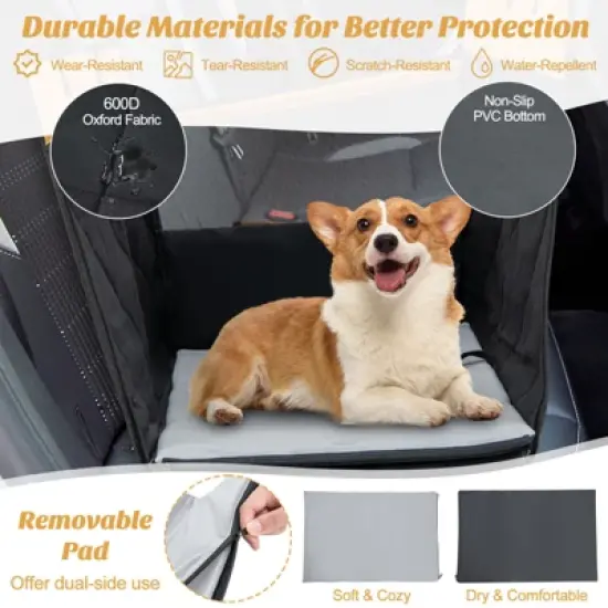 Costway Dog Car Seat Cover for Small & Medium Dogs w/ Mesh Window Safety Belt for Car image {7}