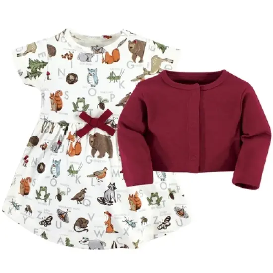 Touched by Nature Baby Girls Organic Cotton Dress and Cardigan, Woodland Alphabet image {2}