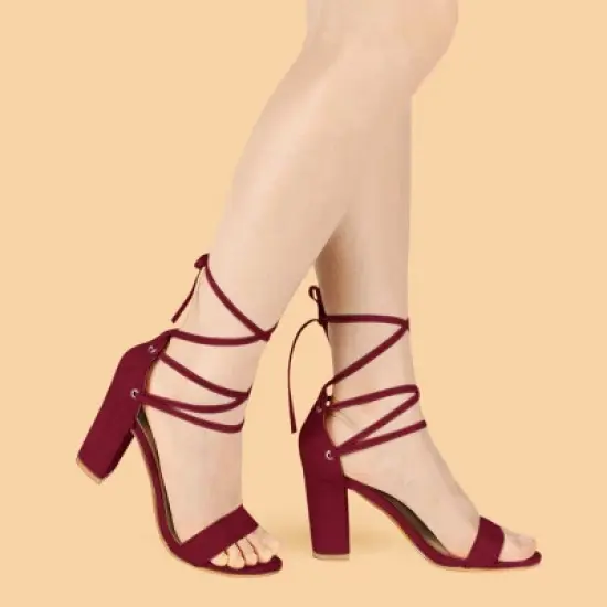 Allegra K Women's Tie Up Strappy Chunky High Heels Sandal image {1}